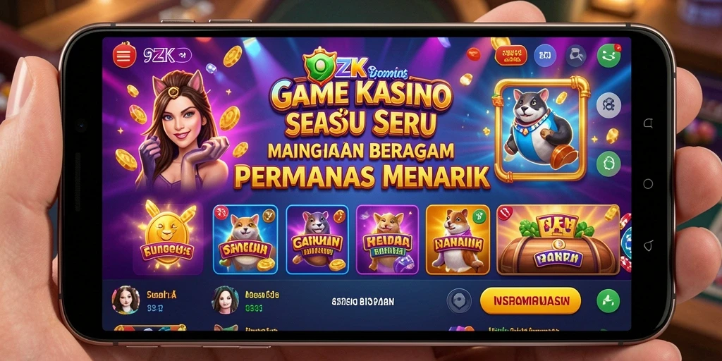 Gameplay seru 9ZK dengan berbagai permainan kasino.