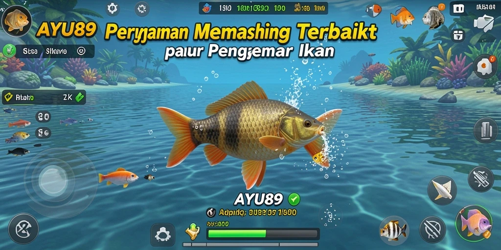Screenshot gameplay AYU89 yang menampilkan aksi memancing seru.