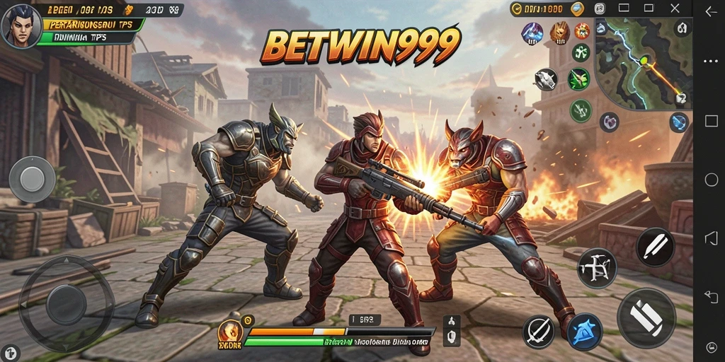 Screenshot utama BETWIN999 menampilkan gameplay pertarungan seru.