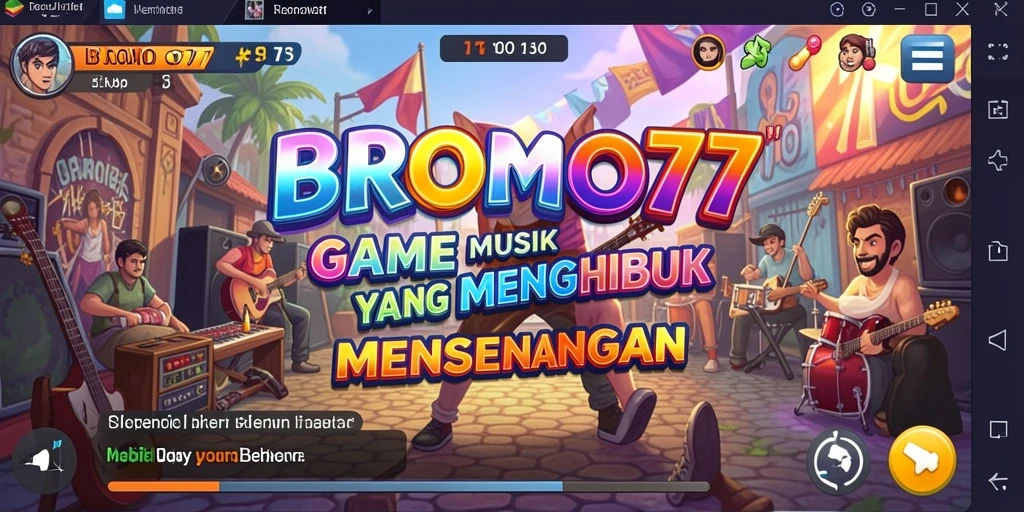 Screenshot utama BROMO77 menampilkan momen seru gameplay dengan lagu-lagu terpopuler.