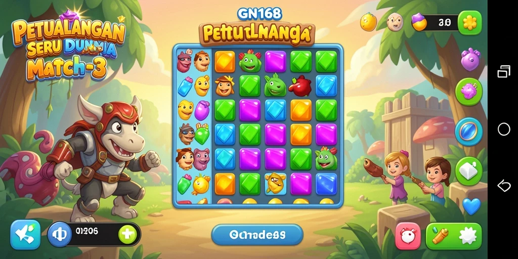 Tampilan gameplay seru dari GN168 yang penuh dengan tantangan Match-3.