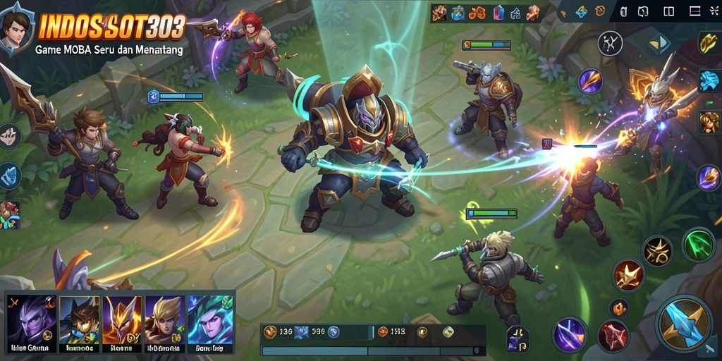 Tangkapan layar <strong>INDOSLOT303</strong> menampilkan aksi seru di arena MOBA.