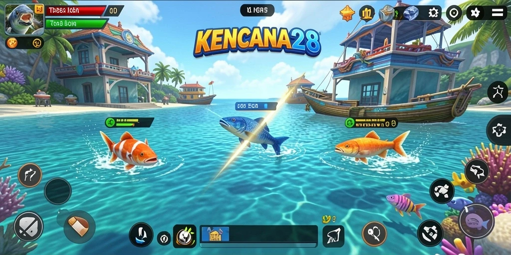 Screenshot gameplay KENCANA28 yang menunjukkan aksi menembak ikan.