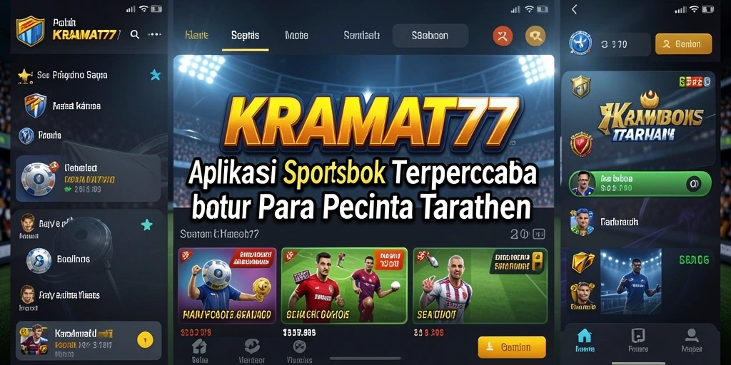 Screenshot KRAMAT77 menampilkan antarmuka aplikasi Sportsbook yang menarik.