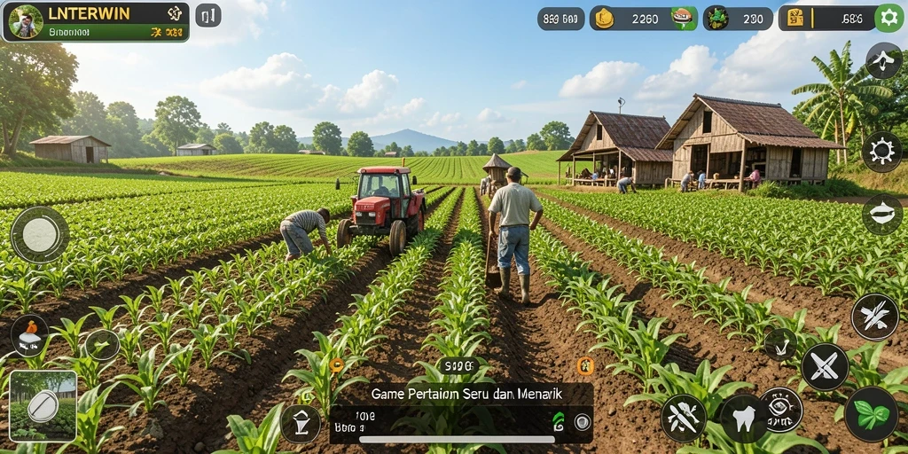 Gameplay LNTERWIN yang seru dalam membangun pertanian.
