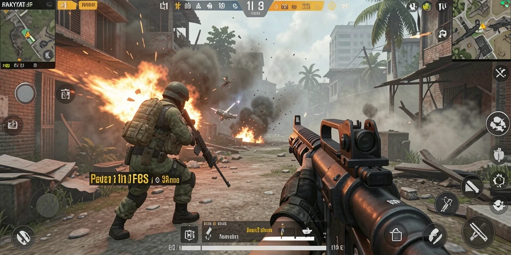 Gameplay RAKYATJP yang mendebarkan dengan aksi tembak-menembak yang intens.