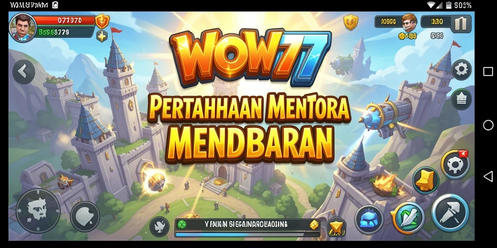 Tangkapan layar menunjukkan gameplay intens WOW77 di medan perang Tower Defense.